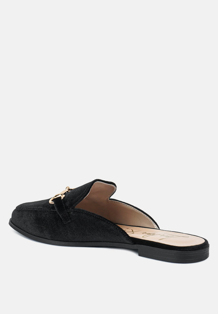 velvet buckled flat mules by London Rag