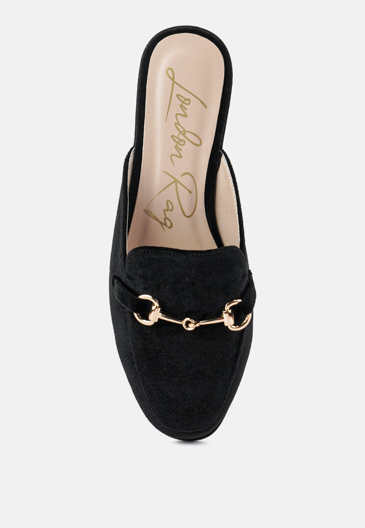 velvet buckled flat mules by London Rag