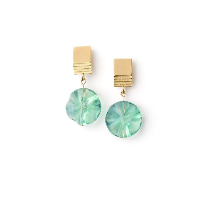 gold layered square + green fluorite earrings by VUE by SEK