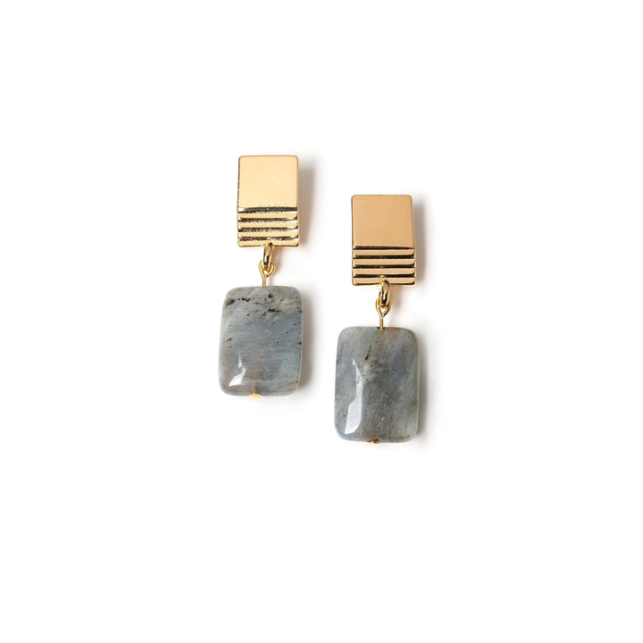 gold layered square + labradorite earrings by VUE by SEK