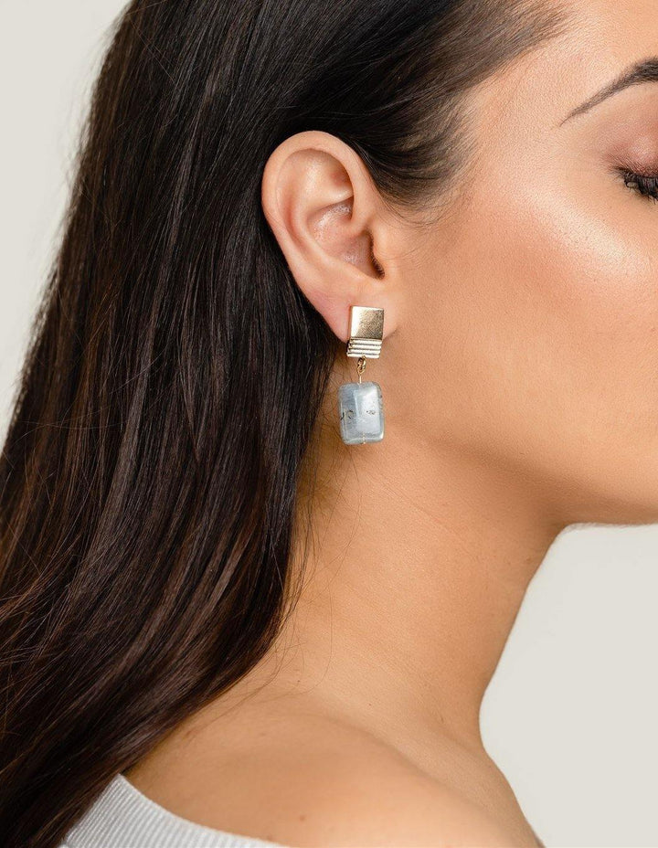 gold layered square + labradorite earrings by VUE by SEK