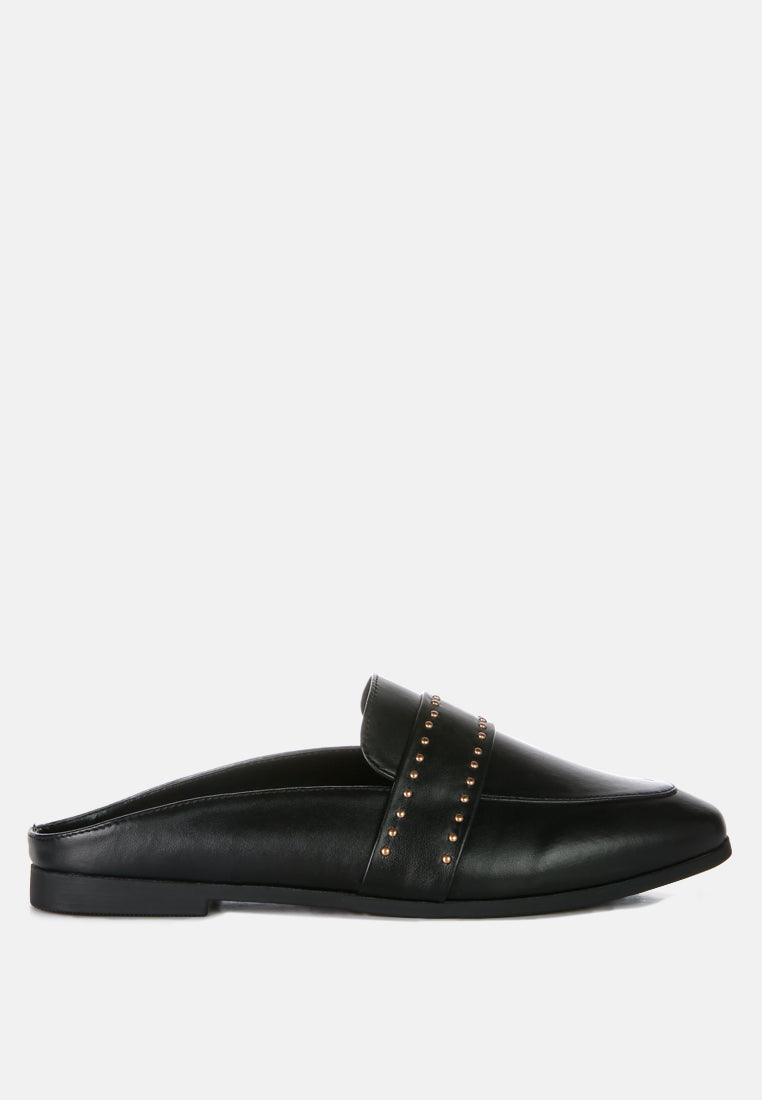 walkout faux leather studded detail mules by London Rag