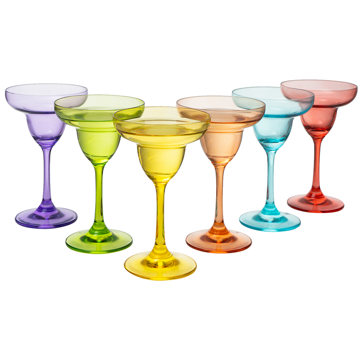 The Wine Savant Hand Blown Colorful Margarita & Martini Glass (Set of 6) – Fancy 7.4oz Luxury Hand Blown For Cocktails, Water, Wine, Juice, & Champagne Glasses Cinco de Mayo Large Party, Set of 6 by The Wine Savant