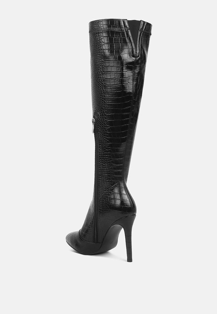 Wheedle Croc High Heeled Calf Boots by London Rag