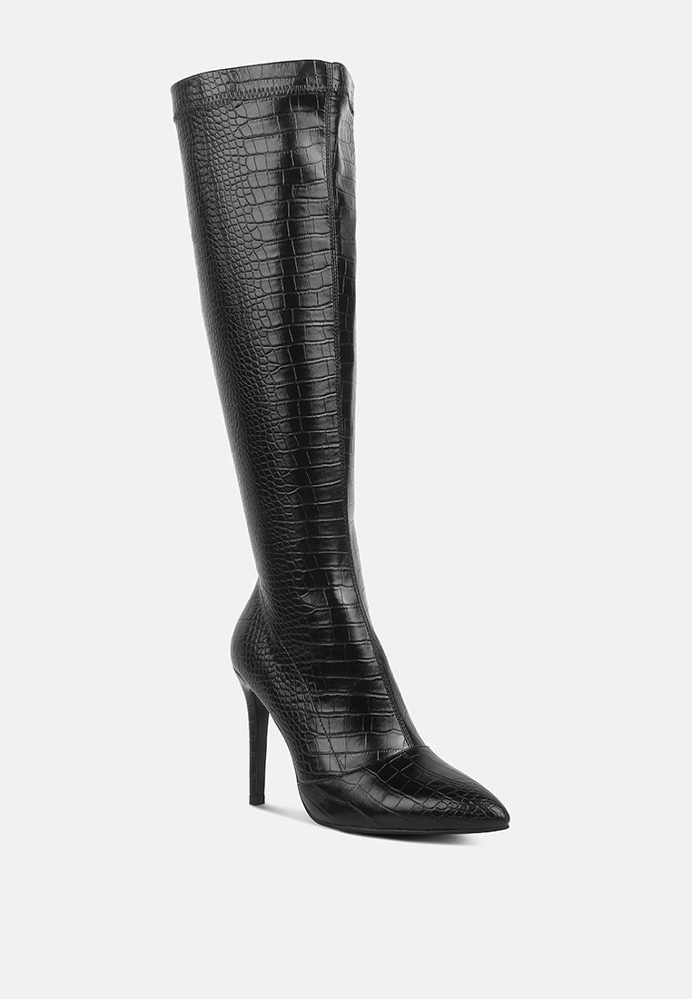 Wheedle Croc High Heeled Calf Boots by London Rag