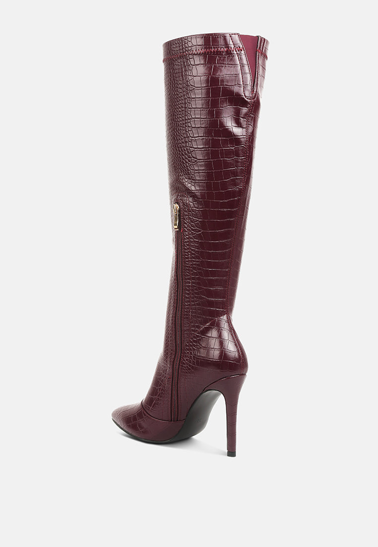 Wheedle Croc High Heeled Calf Boots by London Rag