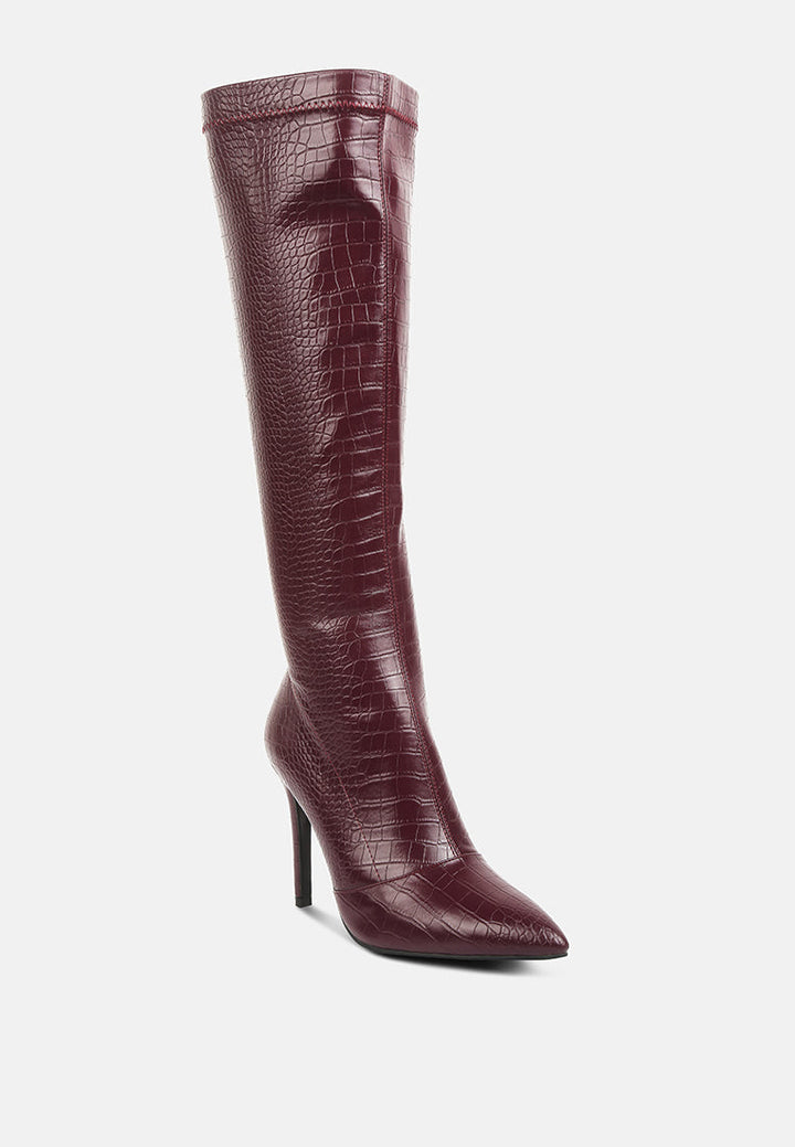 Wheedle Croc High Heeled Calf Boots by London Rag