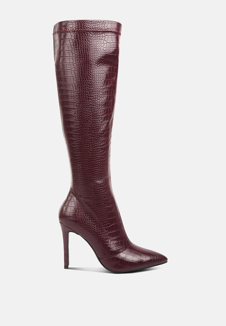 Wheedle Croc High Heeled Calf Boots by London Rag