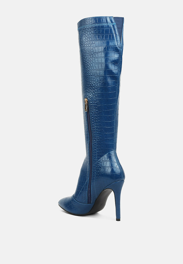 Wheedle Croc High Heeled Calf Boots by London Rag