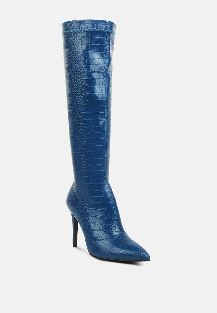 Wheedle Croc High Heeled Calf Boots by London Rag