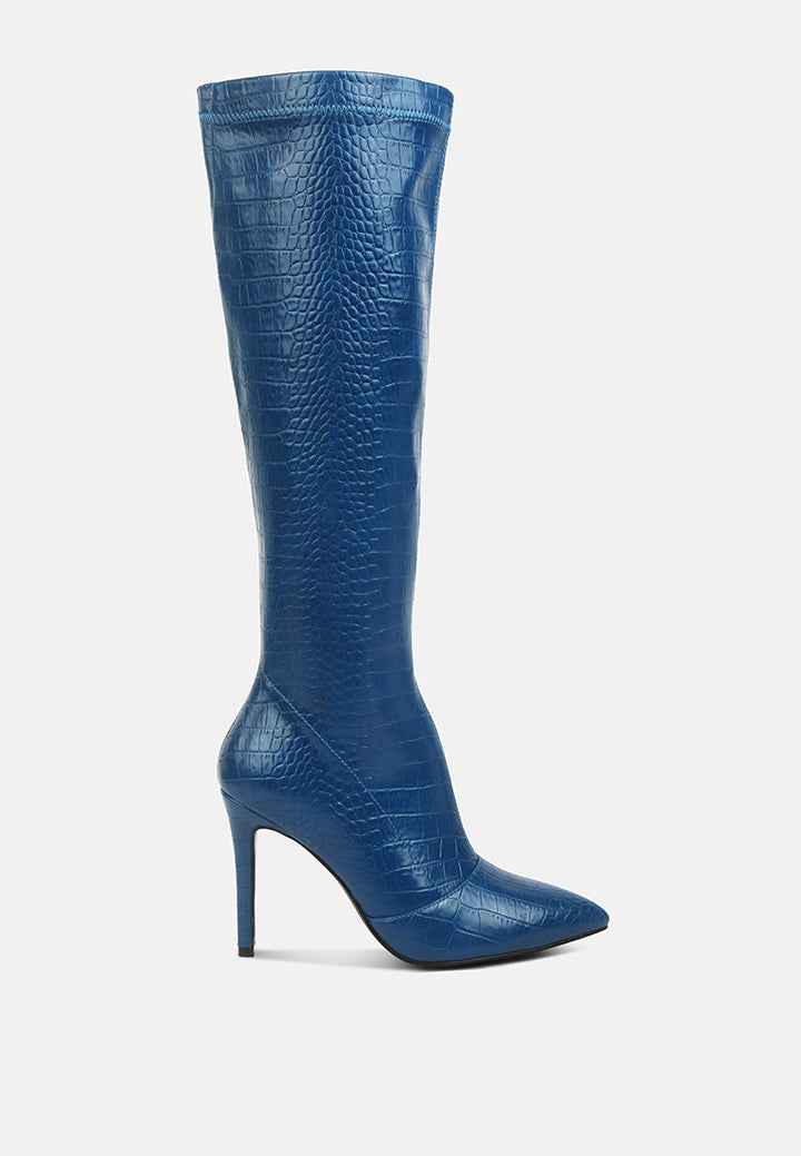 Wheedle Croc High Heeled Calf Boots by London Rag