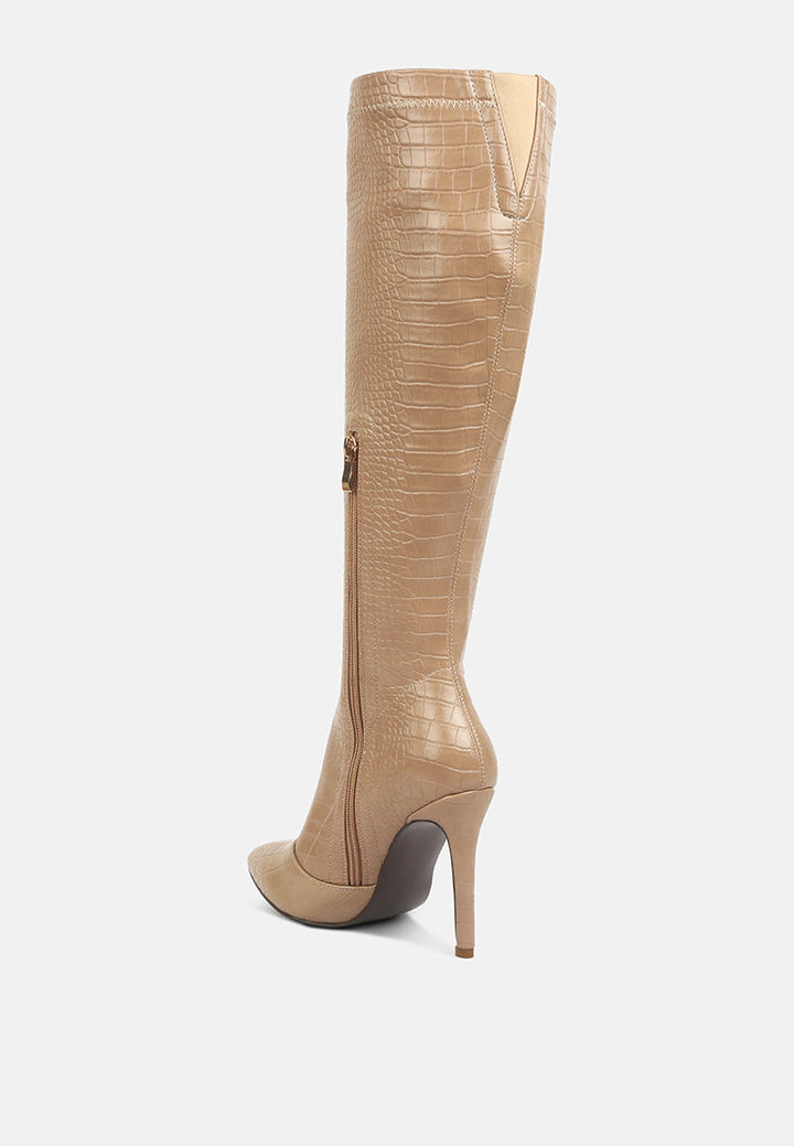 Wheedle Croc High Heeled Calf Boots by London Rag