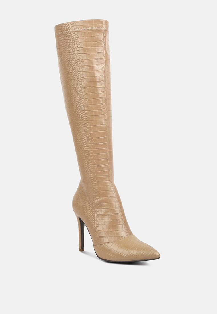 Wheedle Croc High Heeled Calf Boots by London Rag