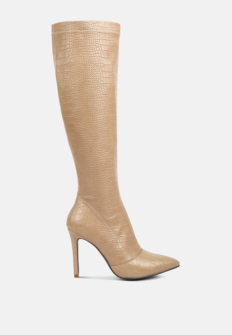 Wheedle Croc High Heeled Calf Boots by London Rag