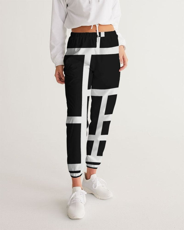 Women's Track Pants - Black And White Block Grid Sports Pants