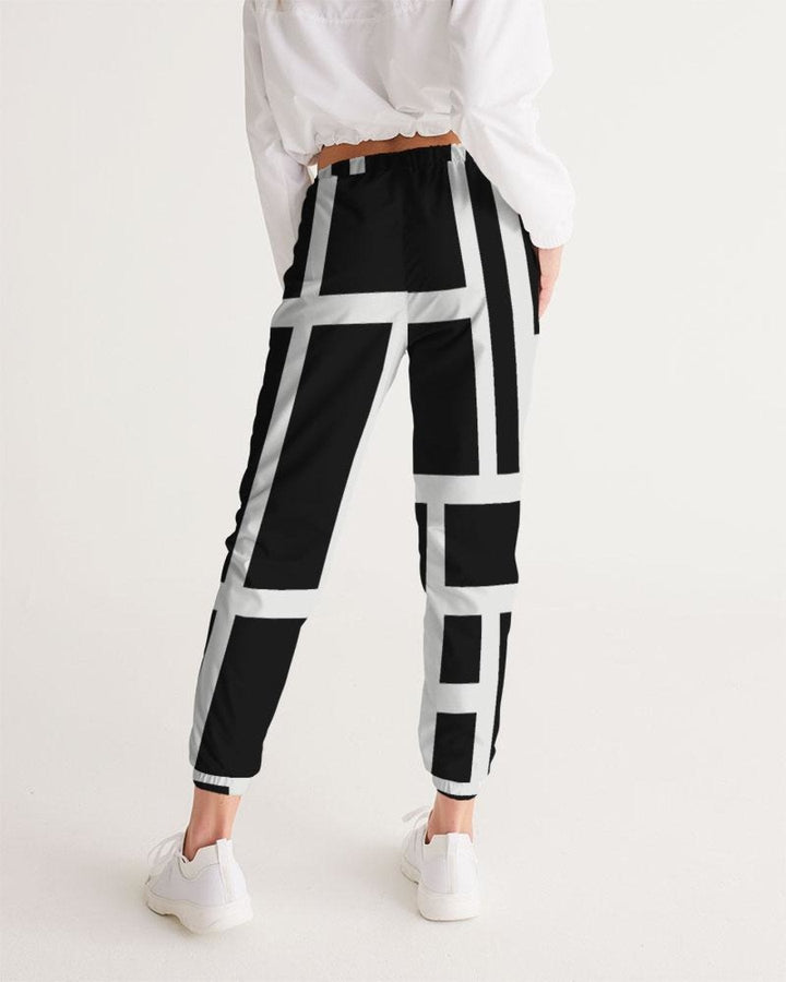 Women's Track Pants - Black And White Block Grid Sports Pants