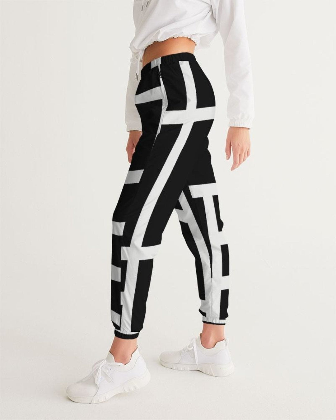 Women's Track Pants - Black And White Block Grid Sports Pants