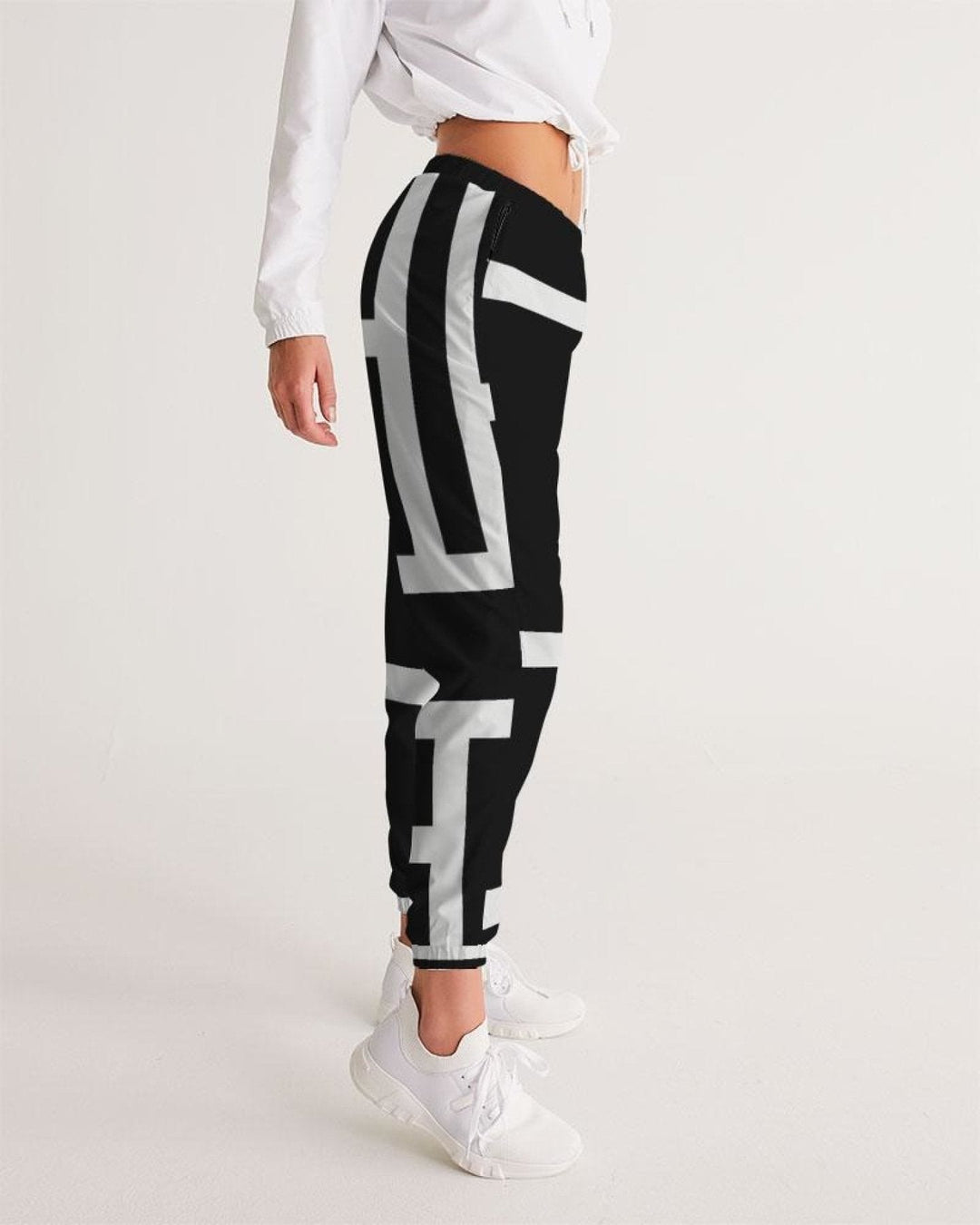 Women's Track Pants - Black And White Block Grid Sports Pants