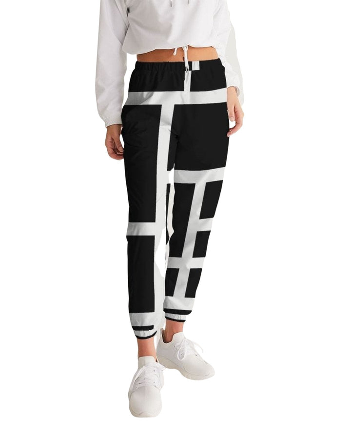 Women's Track Pants - Black And White Block Grid Sports Pants