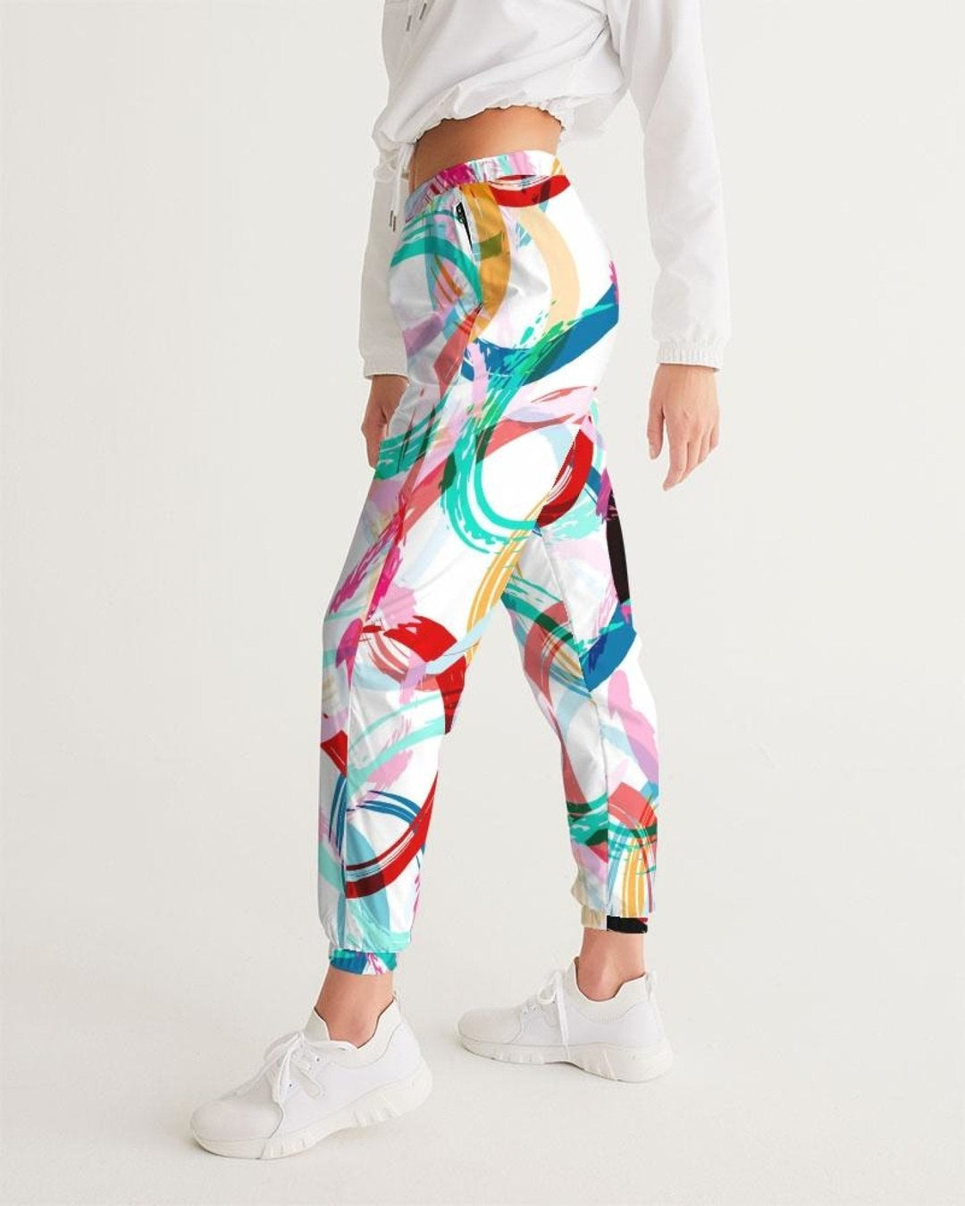 Women's Track Pants - White Multicolor Circular Graphic Sports Pants