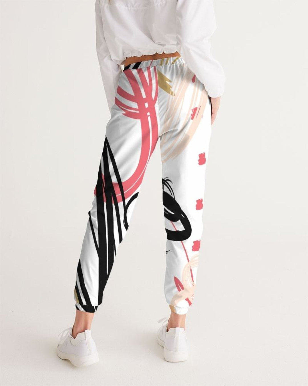 Women's Track Pants - White Multicolor Graphic Sports Pants