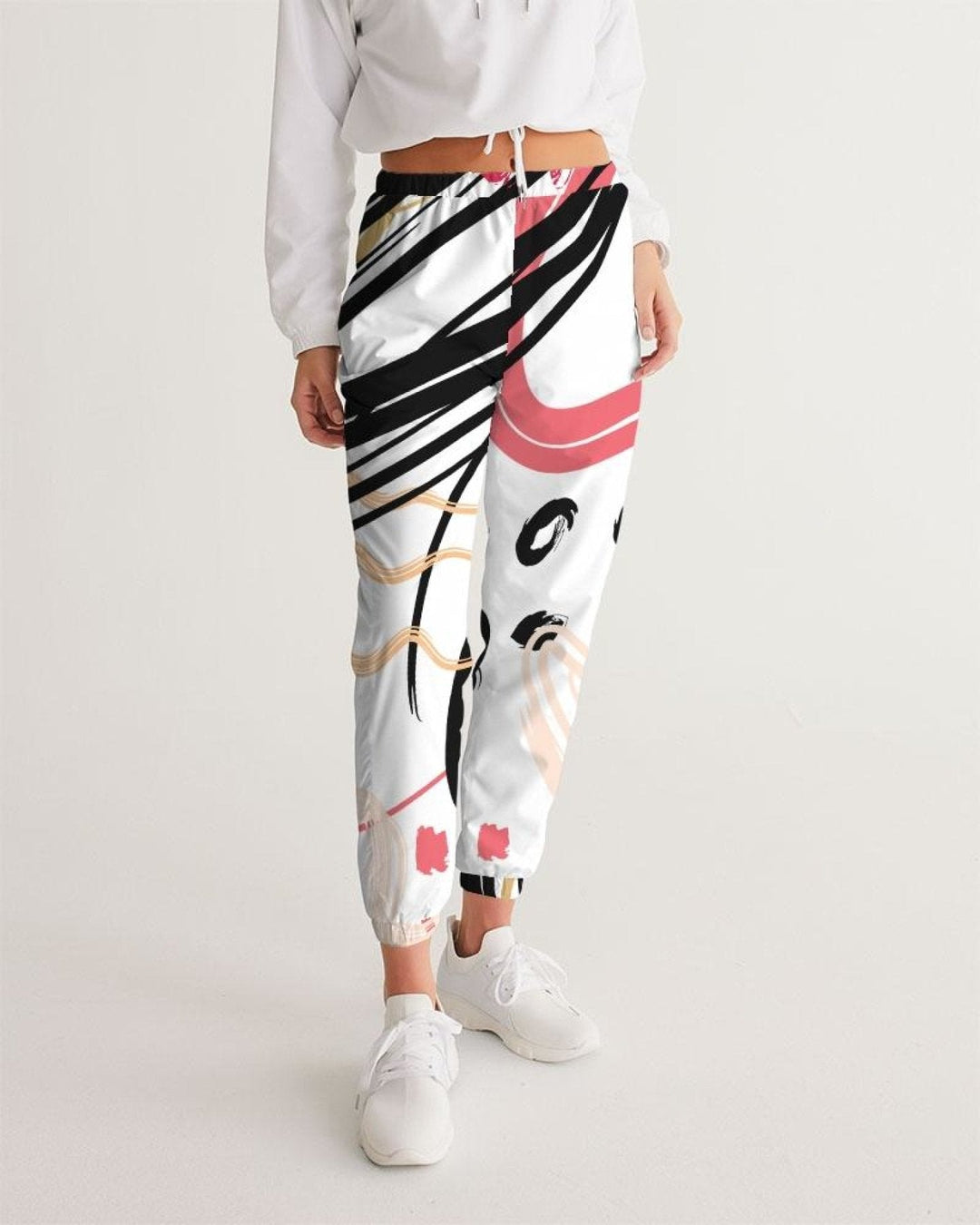 Women's Track Pants - White Multicolor Graphic Sports Pants