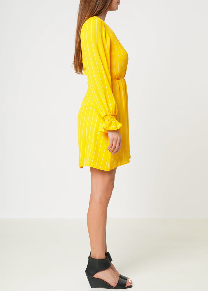 Smocked Bell Sleeve Wrap Dress in Yellow