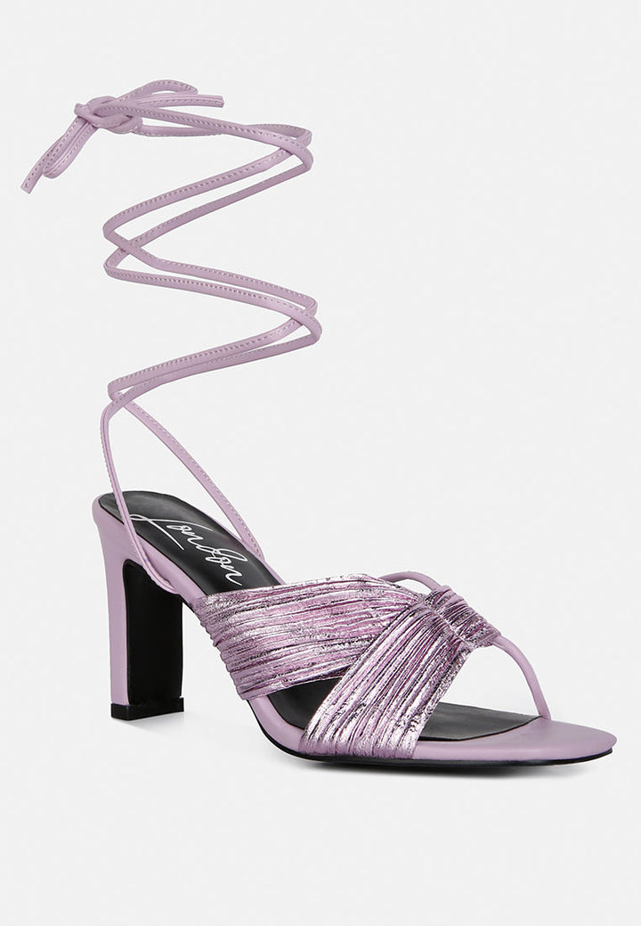 xuxa metallic tie up italian block heel sandals by London Rag