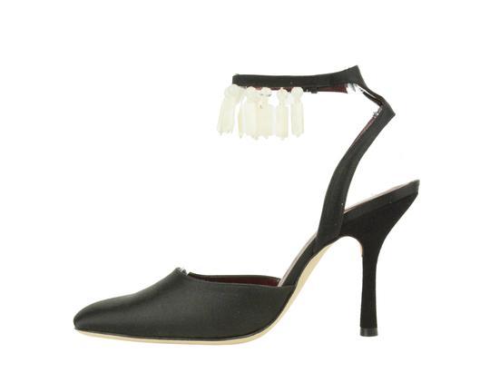 Staud Carla Black Satin Beaded Fringe Heels Size IT37/US7